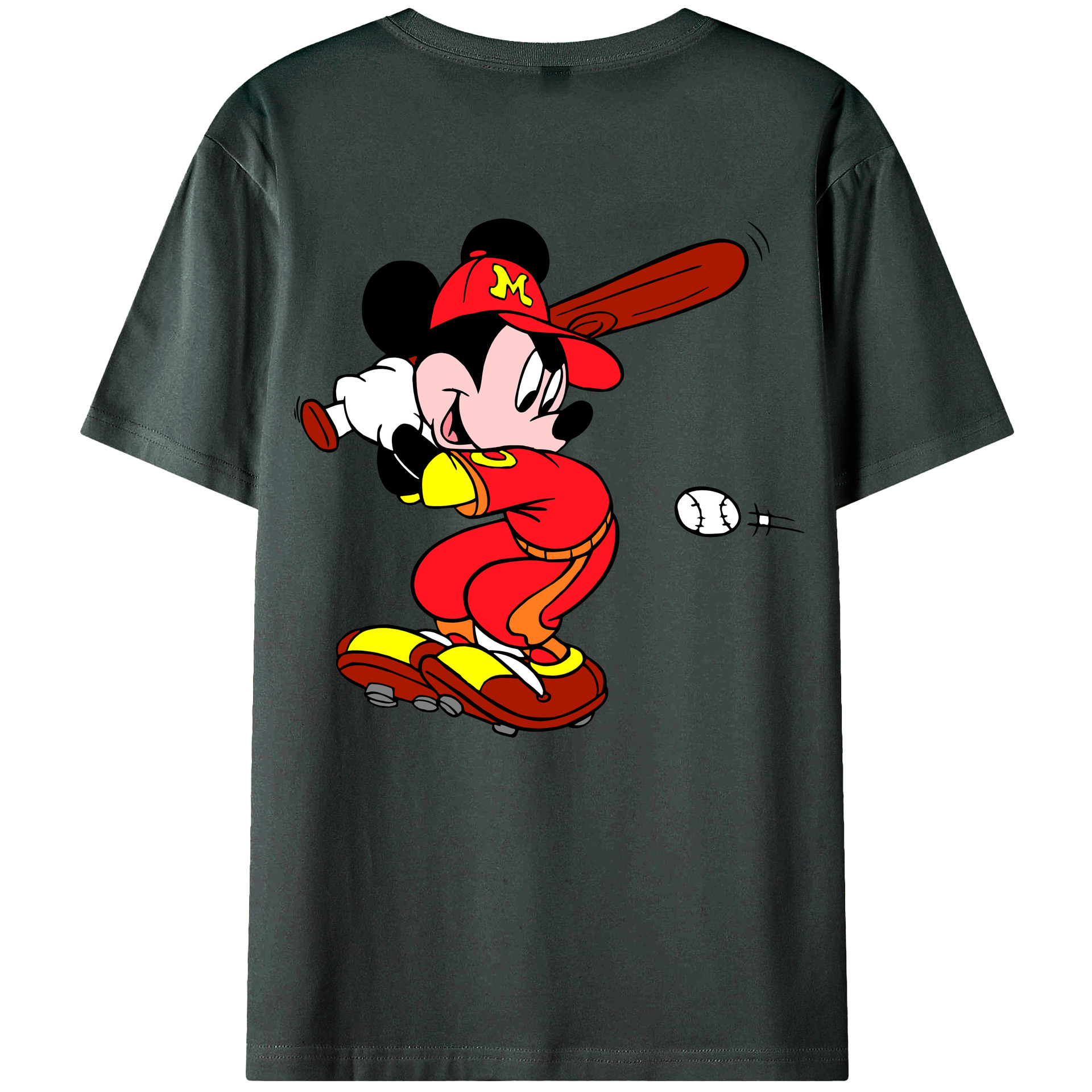ミッキーマウス Mickey Mouse 綿100％ メンズ半袖Tシャツ（バックプリント） 通気性